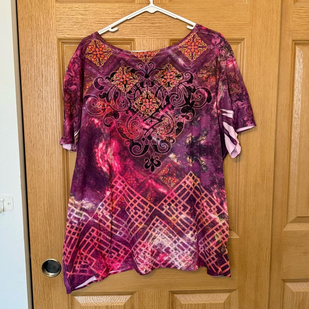 Catherines T-Shirt Women's Size 2XL Pink, Purple, & Orange Short Sleeve - Picture 5 of 9